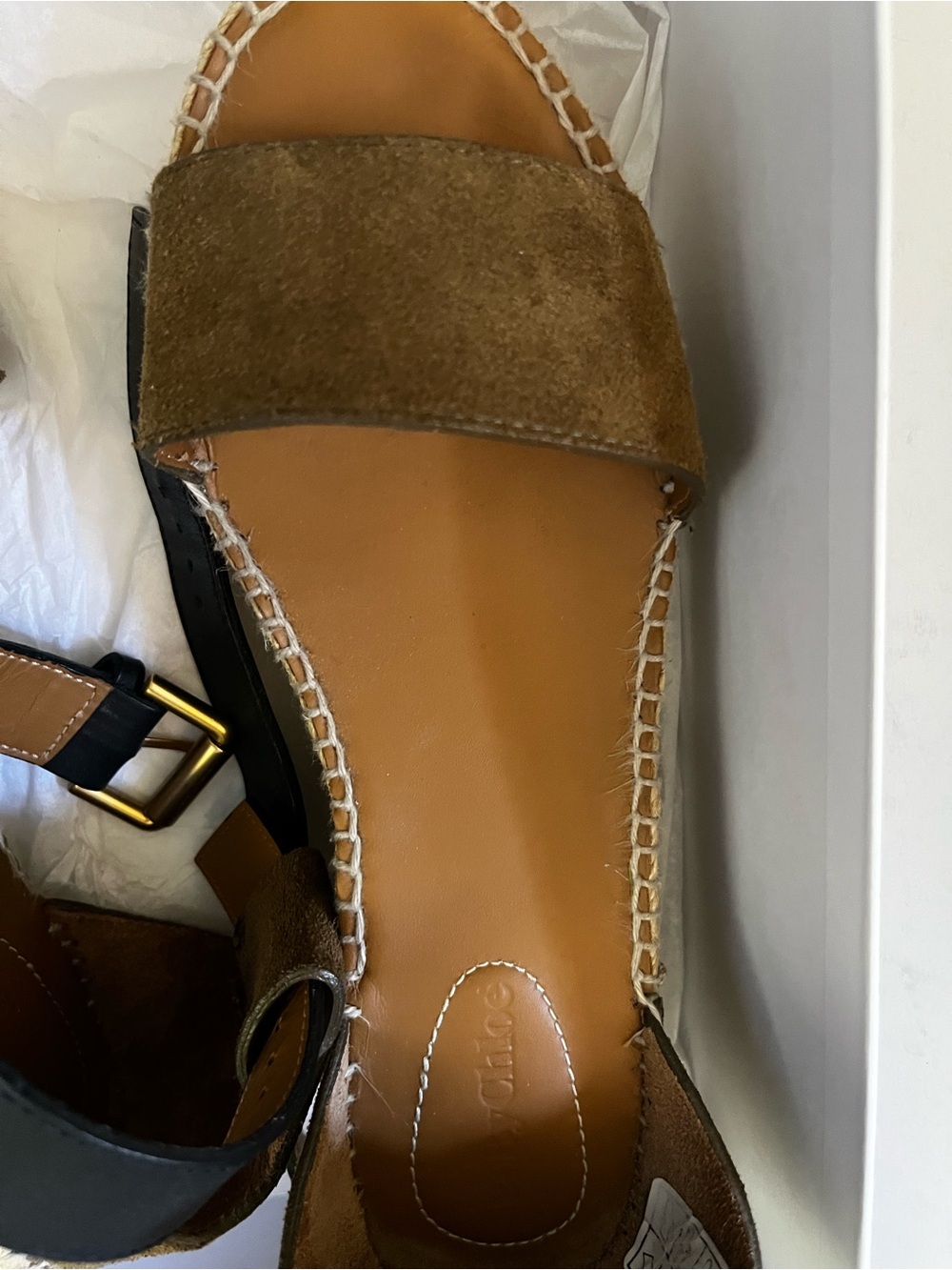 See By Chloe Brown Suede Espadrille Platform Sandals with Black Ankle Tie - Picture 3 of 6